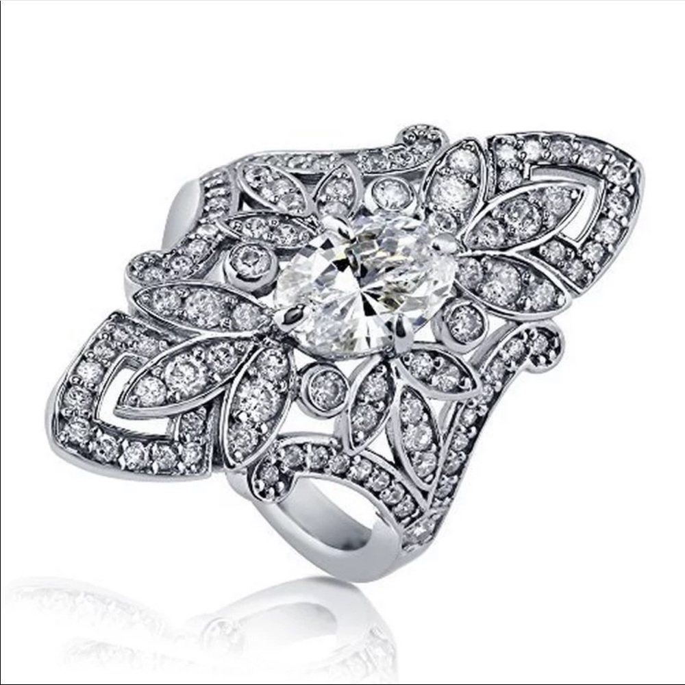 *NEW*Luxury Vintage 925 Silver Diamond Womens Ring - Picture 1 of 5